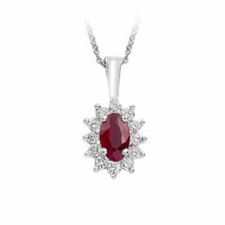 Ruby and Diamond Drop Pendant in 9k White Gold